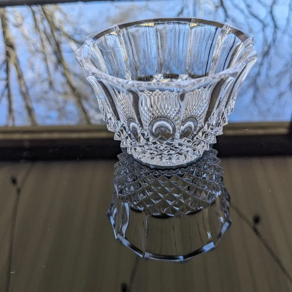 Cut Lead Crystal Sugar Creamer Tray Set Germany Hobnail Exquisite Detail MCM
